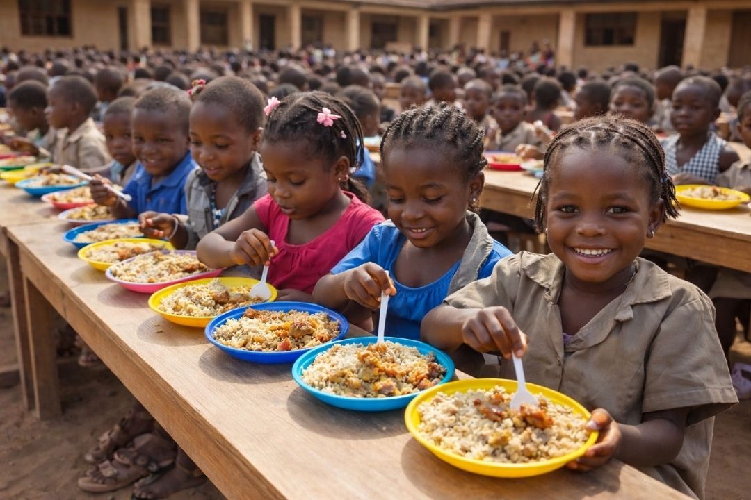 Enfants recevant un repas scolaire